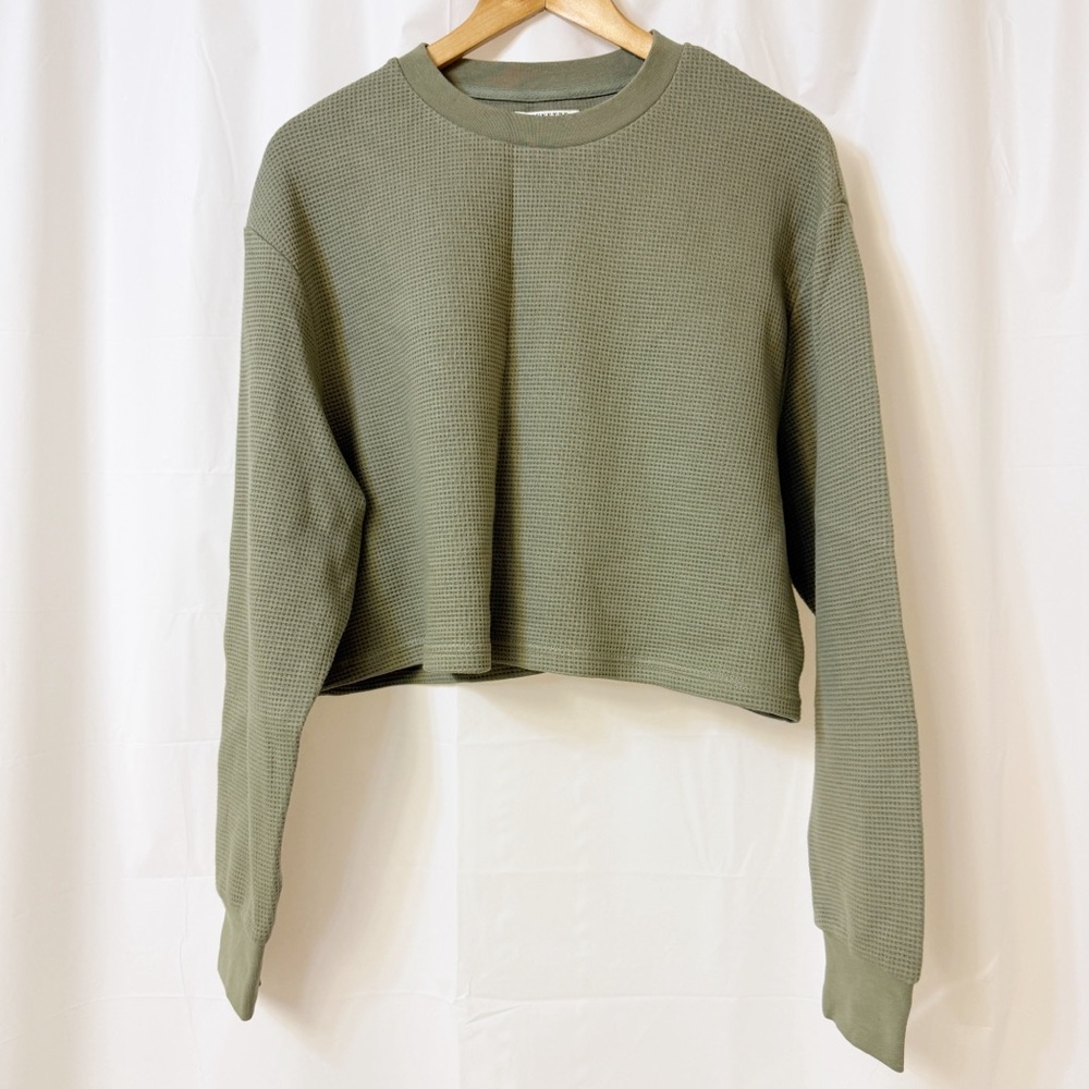 Brunette The Label Waffle Little Sister Shirt in Olive Green S/M